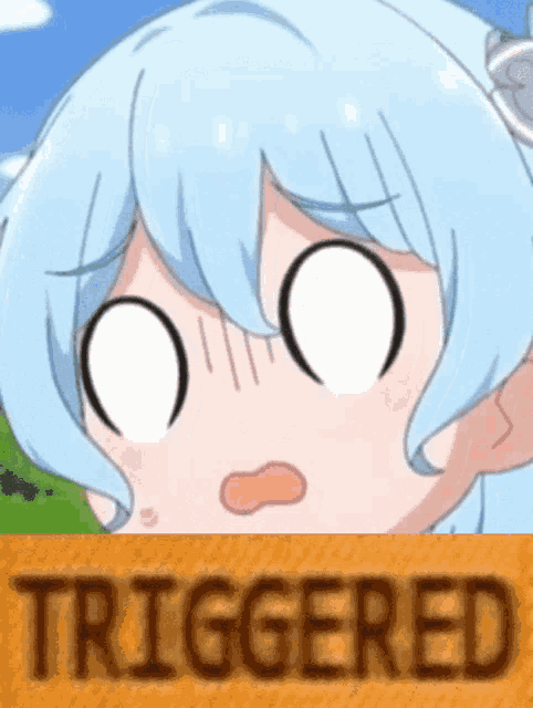 a picture of a girl with a surprised look on her face and the word triggered below her