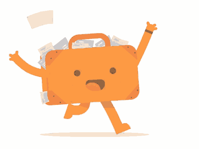 a cartoon illustration of a suitcase with a face and arms