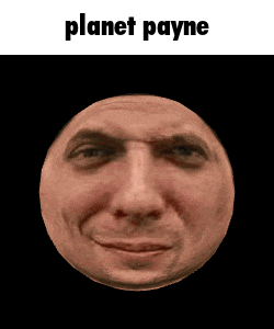 a close up of a man 's face with the words planet payne written above it