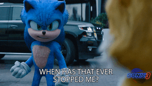 a picture of sonic the hedgehog with the caption " when has that ever stopped me ? "