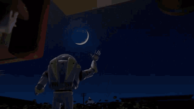 woody and buzz lightyear looking at the moon