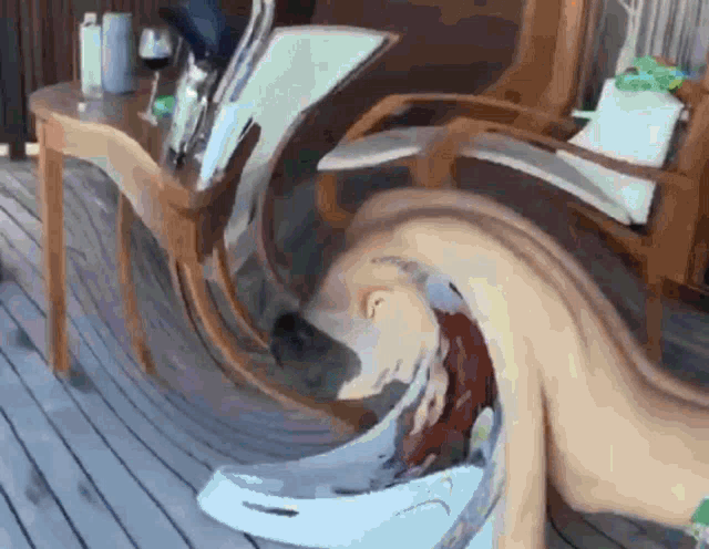 an optical illusion of a person laying on a deck