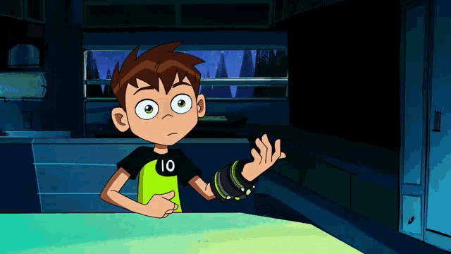 a cartoon character wearing a shirt that says 10 on it