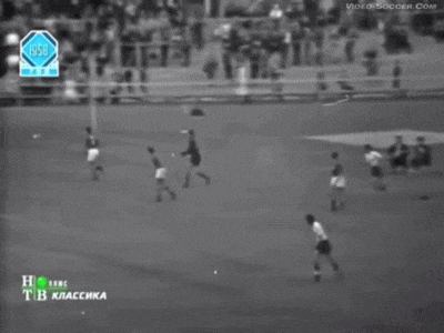 a black and white photo of a soccer game with the year 1950 on it
