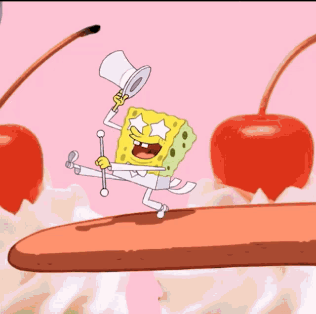 a cartoon of spongebob holding a top hat and a wand