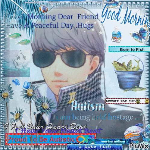 a picture of a boy wearing sunglasses with the words good morning dear friend