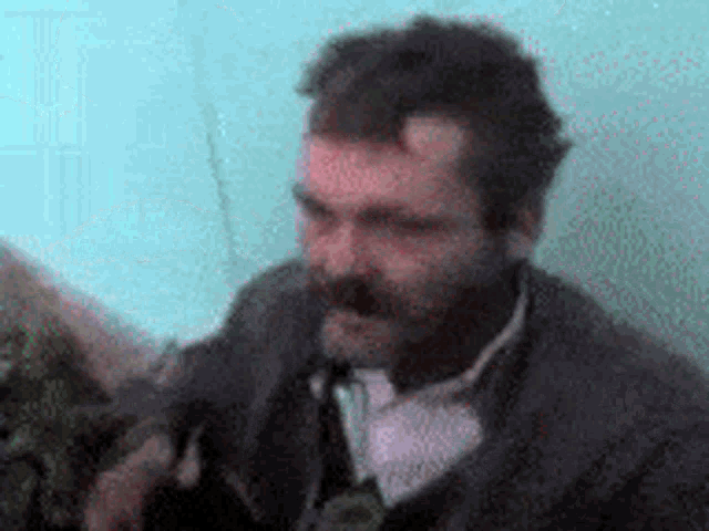 a man with a beard and mustache is wearing a suit and bow tie