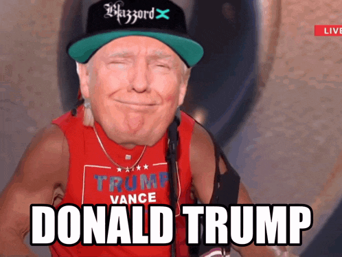 a picture of donald trump wearing a hat and a tank top that says trump vance