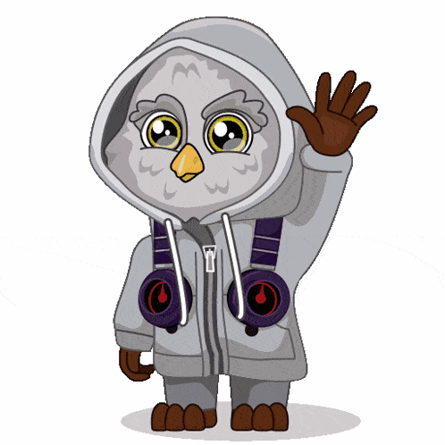 a cartoon owl is wearing a hoodie and headphones