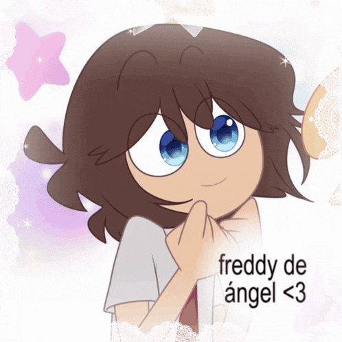 a drawing of a person with the words freddy de angel < 3 below them
