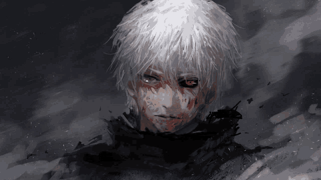 a painting of a person with a red eye