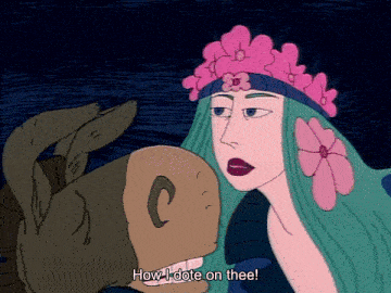a cartoon character says how i dote on thee while looking at another character