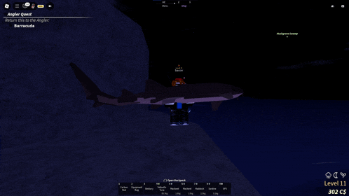 a computer screen shows a shark and says return this to the angler barracuda at the top