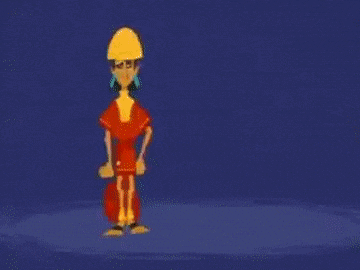 a blue background with the word kuzco in orange letters .