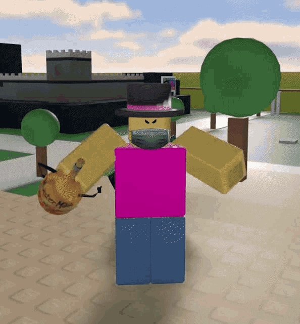 a roblox character wearing a top hat and a mask