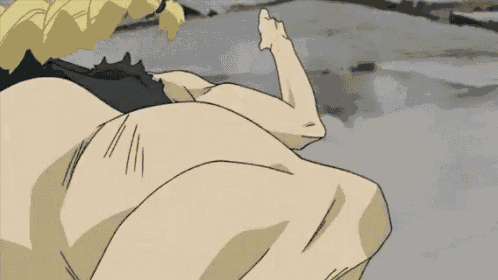 a cartoon character is laying on the ground with his legs crossed and a huge muscle .