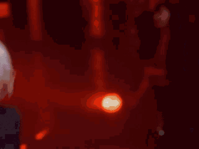 a woman is holding a microphone in a dark room