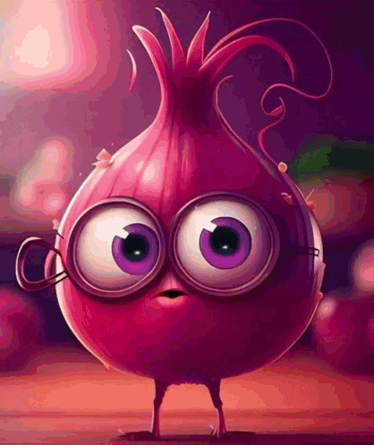 a cartoon character wearing glasses and a pink onion