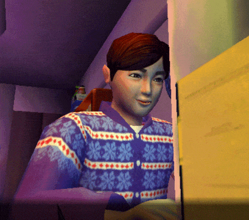 a computer generated image of a boy wearing a sweater with snowflakes