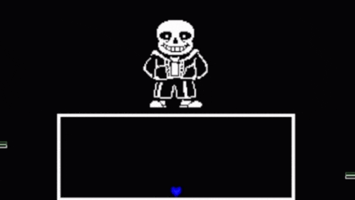 a black and white drawing of a skeleton standing on top of a box .