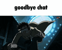 a picture of a cartoon character with the words goodbye chat