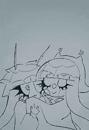a black and white drawing of a girl with the words " hmmmm " on it
