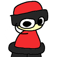 a cartoon character wearing a red hat and black glasses .