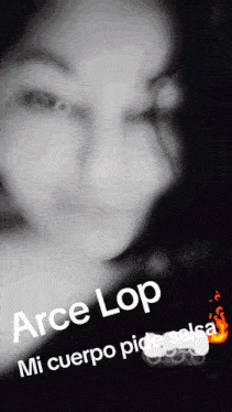 a black and white photo of a girl with the name arce lop