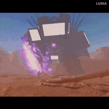 a computer generated image of a giant robot with luma written on the bottom
