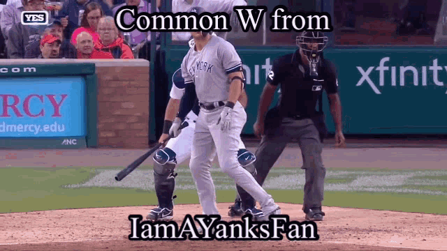 a baseball player is swinging at a ball with a caption that says common w from iamayanksfan
