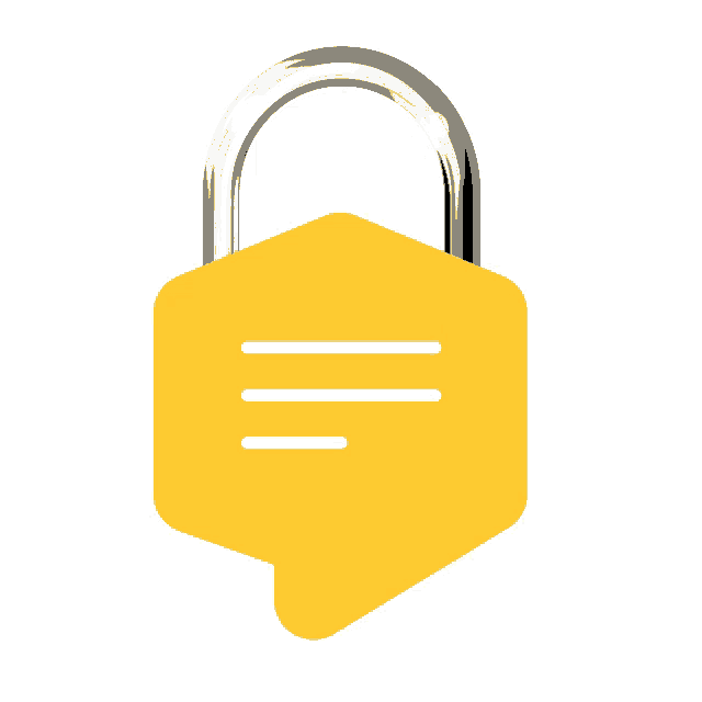a yellow padlock with a speech bubble inside of it