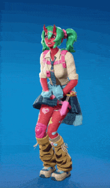 a girl with green hair and red skin is wearing a tie