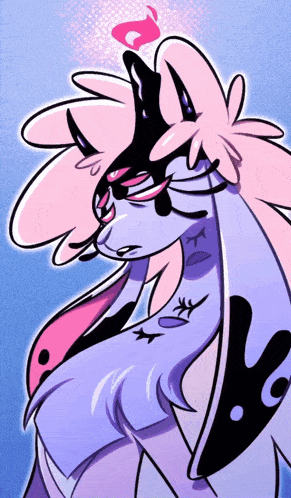 a cartoon drawing of a rabbit with a pink flower in her hair