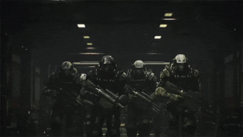 a group of soldiers are standing next to each other with the words " tlc raidtime " on the bottom
