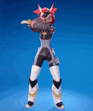 a cartoon character with red hair is standing on a blue surface