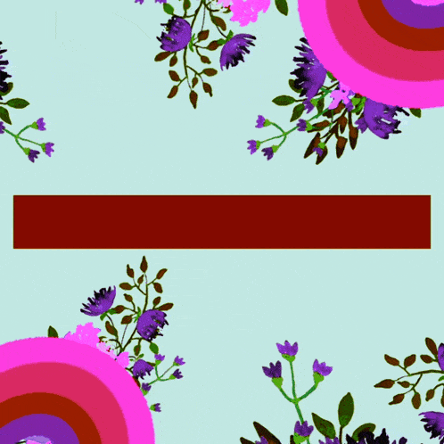 pink and purple flowers on a light blue background with arabic text