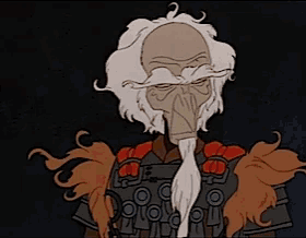 a cartoon drawing of a man with a beard and a long nose
