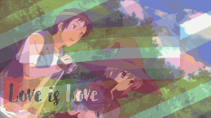 a pixelated image of a boy and a girl with the words love is love