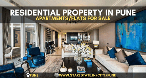 an advertisement for residential property in pune with a living room