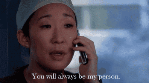 a woman in a surgical cap is talking on a cell phone and says you will always be my person