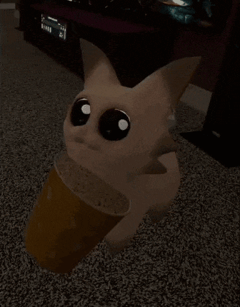 a cartoon cat is holding a cup of popcorn in a living room .