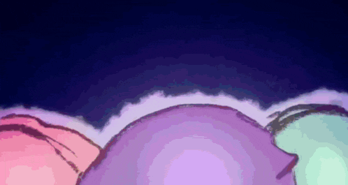 a painting of a purple and pink landscape with a blue sky in the background