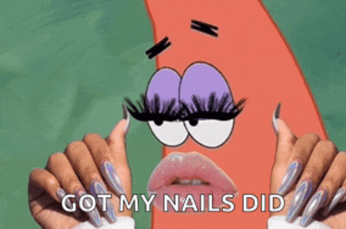 patrick star from spongebob has a woman 's lips and long nails