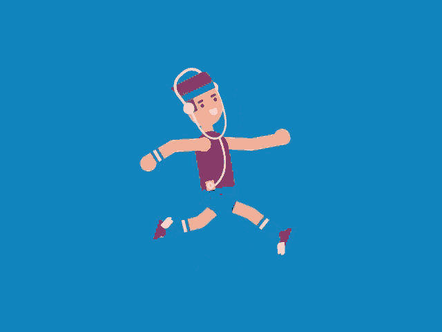 a man wearing headphones and a shirt with the number 10 on it is running