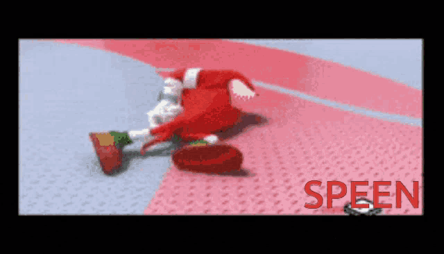 a cartoon character is laying on the floor and the word speen is on the bottom
