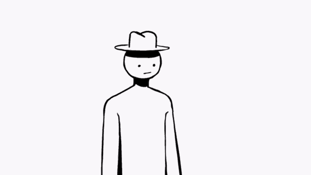 a black and white drawing of a man in a hat holding a puzzle piece