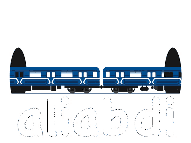 a drawing of a blue train and the word aliabad