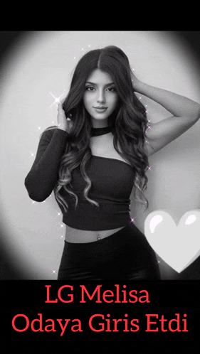 a black and white photo of a woman with the name melisa on it