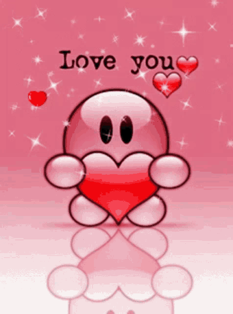 a cartoon character holding a heart with the words " love you " written on it