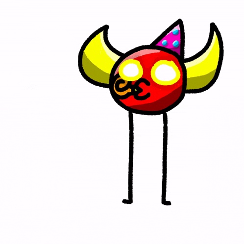 a cartoon drawing of a monster wearing a party hat and blowing a party horn
